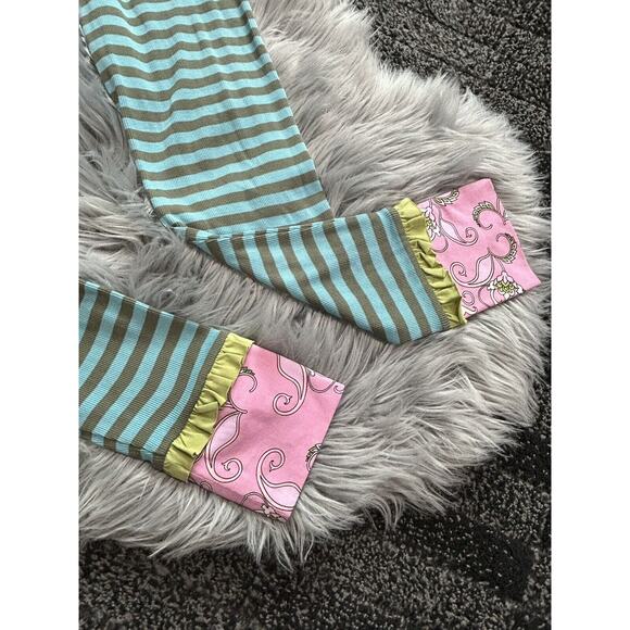 Matilda Jane Sz 14 Truest Compass Ribbed Leggings Pants Blue Stripe Pink Floral - Picture 2 of 4